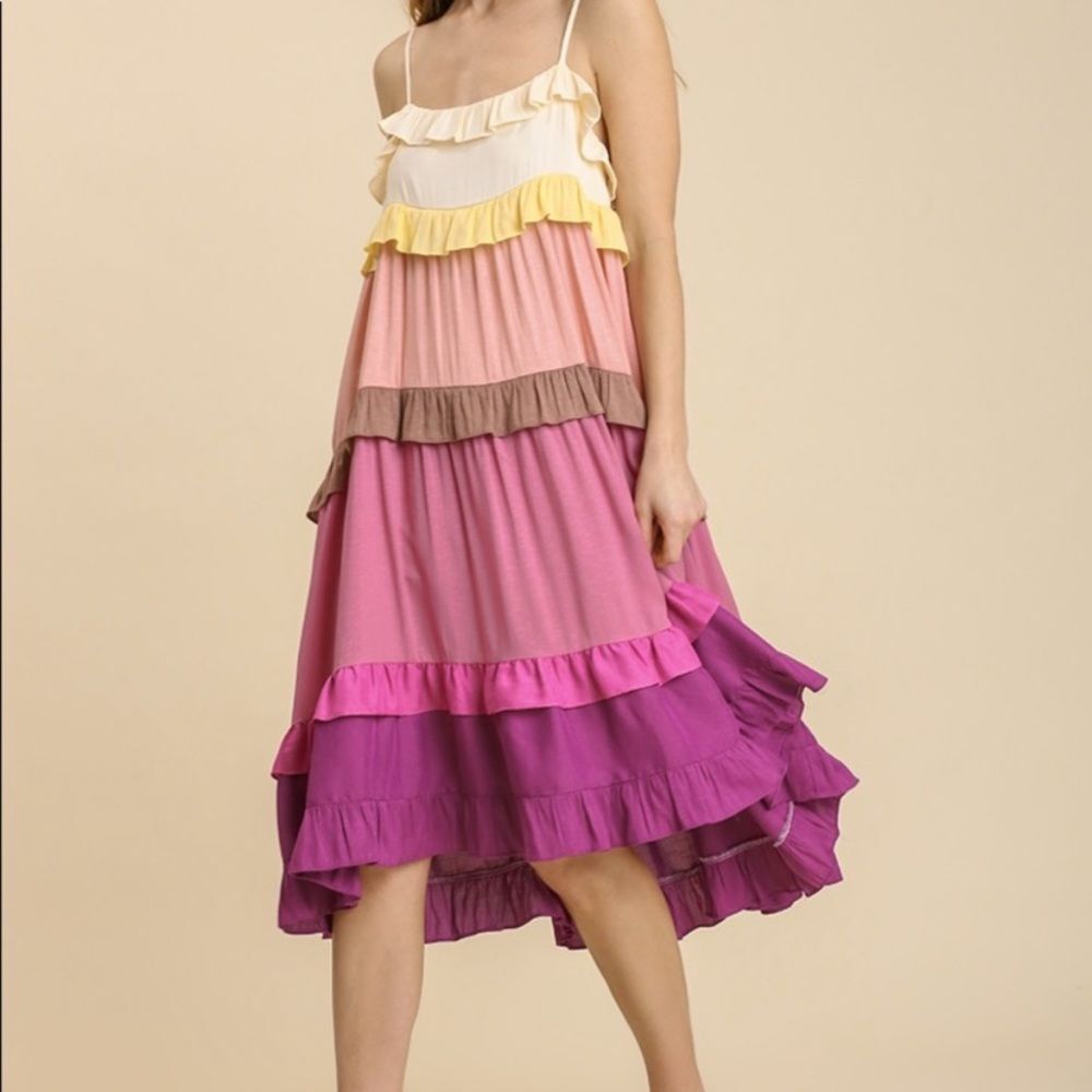 Umgee colorblock tiered boho dress size medium - Picture 4 of 9